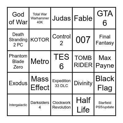 The Game Awards Announcements Bingo Card