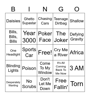 Music Bingo Round 1 Bingo Card