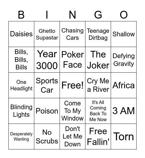 Music Bingo Round 1 Bingo Card