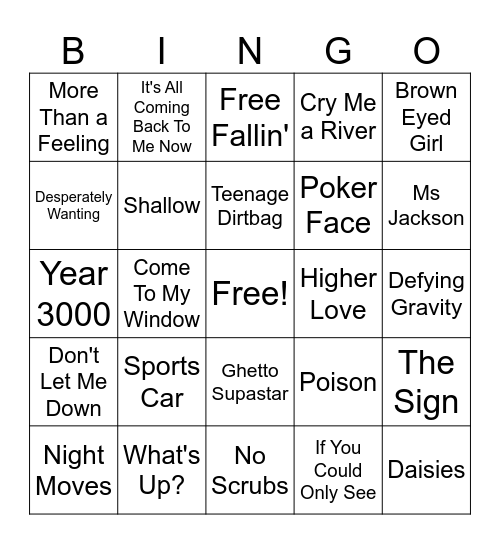 Music Bingo Round 1 Bingo Card