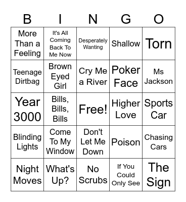 Music Bingo Round 1 Bingo Card
