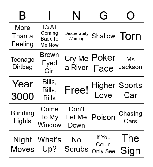 Music Bingo Round 1 Bingo Card