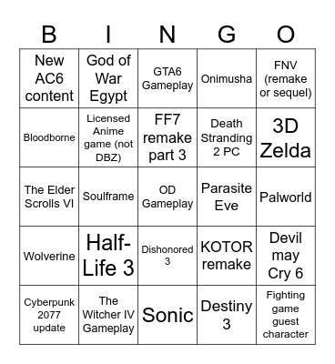 Gamescom Bingo Card