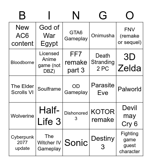 Gamescom Bingo Card