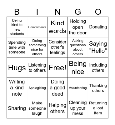 Kindness for Others Bingo Card