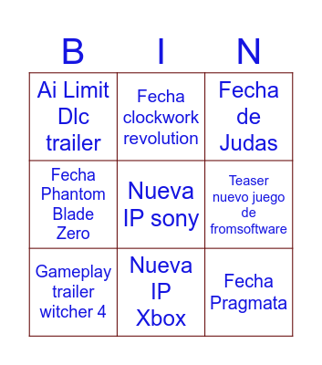 Posibles Anuncios TGA Bingo Card