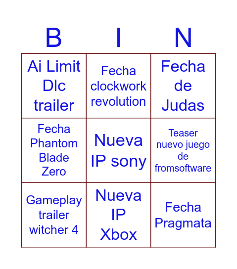 Posibles Anuncios TGA Bingo Card