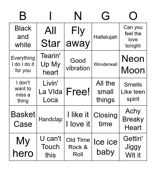 Music Bingo Card