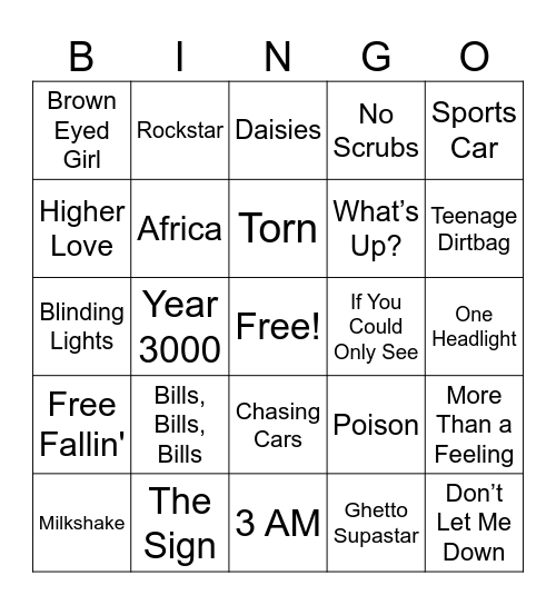 Music Bingo Round 1 Bingo Card