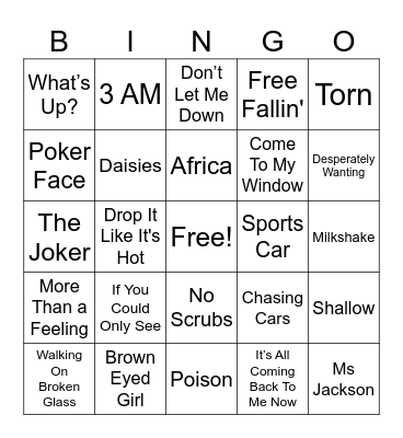 Music Bingo Round 1 Bingo Card