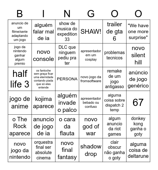 bingo goty 2025 Bingo Card