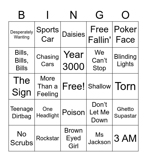 Music Bingo Round 1 Bingo Card