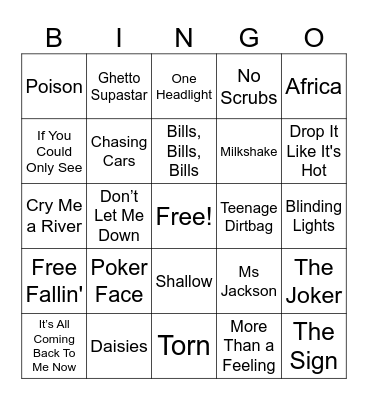 Music Bingo Round 1 Bingo Card