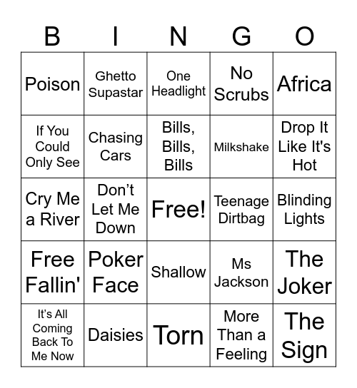 Music Bingo Round 1 Bingo Card