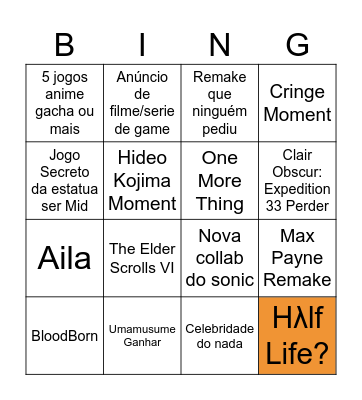 The Game Awards Bingo Card