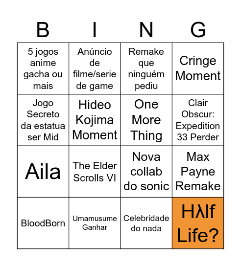 The Game Awards Bingo Card
