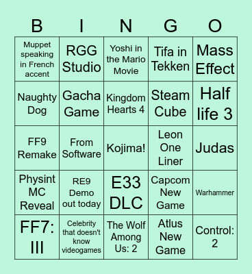 Game Awards Bingo Card