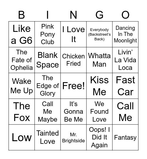 Music Bingo Round 2 Bingo Card