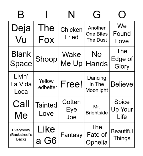 Music Bingo Round 2 Bingo Card