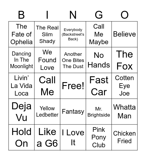 Music Bingo Round 2 Bingo Card