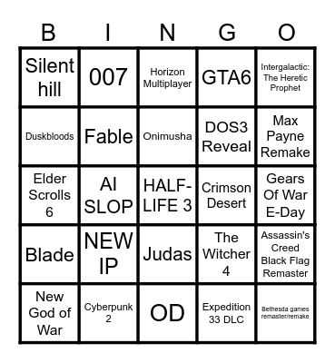 The Game Awards 2025 Bingo Card