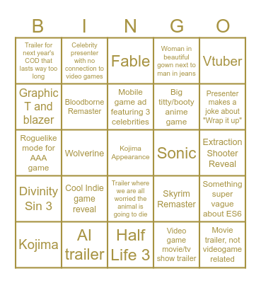 TGA 2025 Bingo Card