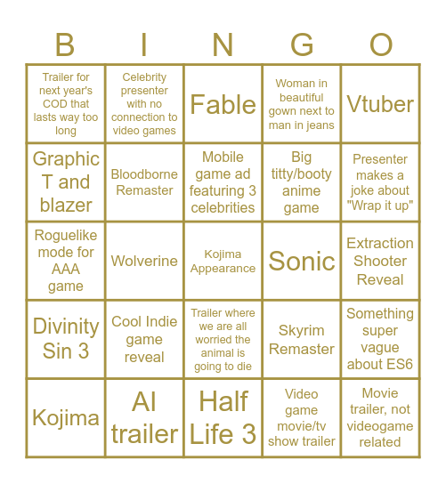 TGA 2025 Bingo Card