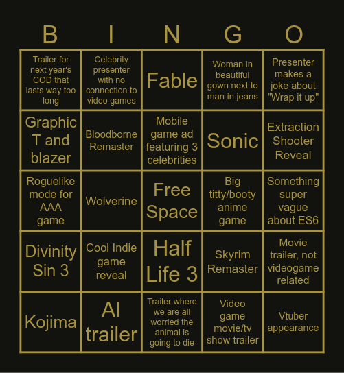 TGA 2025 Bingo Card