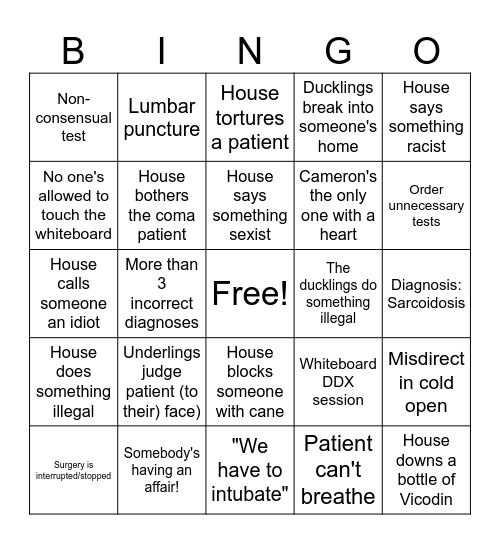 House MD Bingo Card