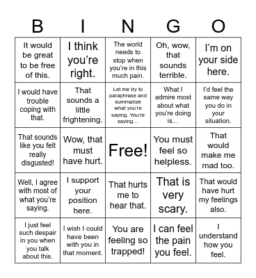 Empathy Bingo Card
