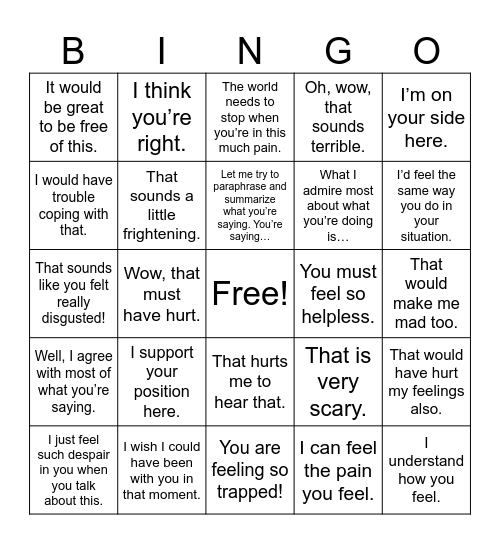 Empathy Bingo Card