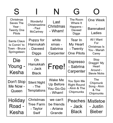 These People Also Made A Holiday Song Bingo Card