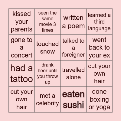 BINGO GAME: HAVE YOU EVER....? Bingo Card