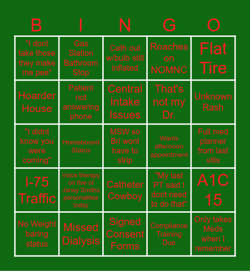 HOME HEALTH Bingo Card