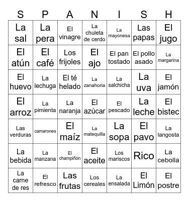 Bingo Spanish Review Bingo Card