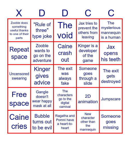 Digital Circus Episode 7 Bingo Card