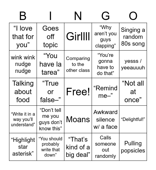 Carrione Bingo Card