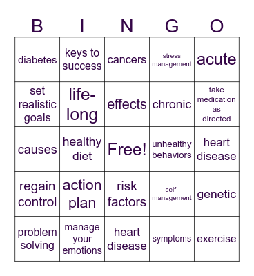 Chronic Disease Self-Management Bingo Card