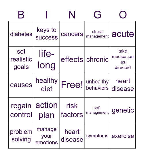 Chronic Disease Self-Management Bingo Card