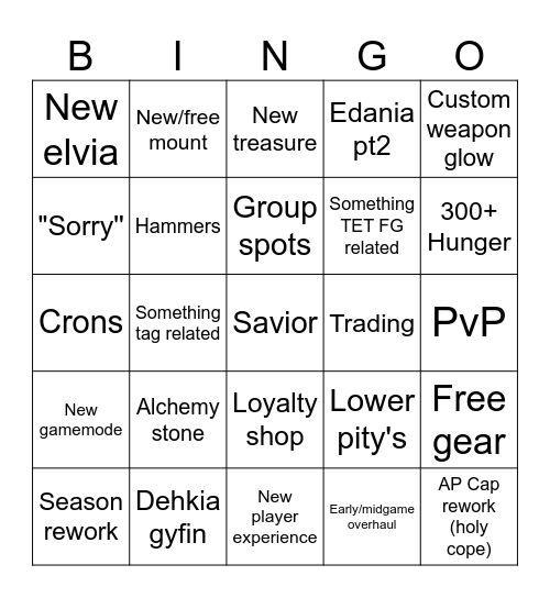 BDO Ball Bingo Card