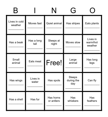 CSK - Zoo Bingo Card