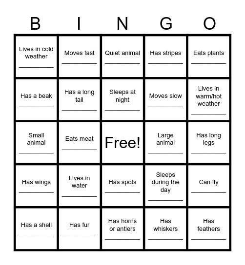 CSK - Zoo Bingo Card