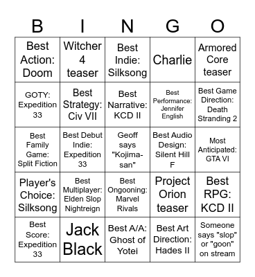 Keighley Awards 2025 Bingo Card