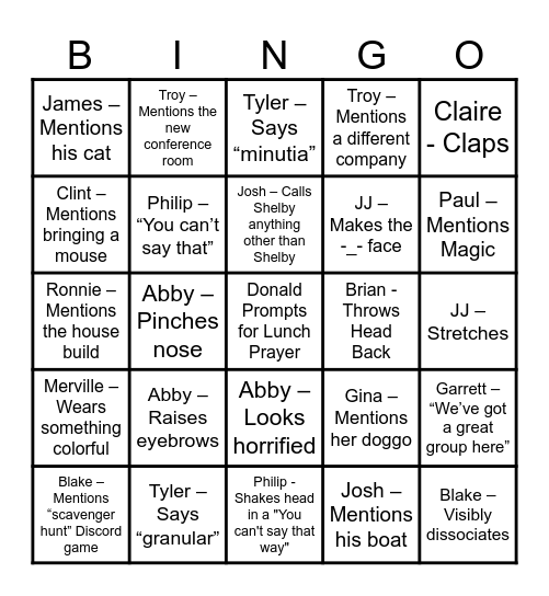 Joe's Card Bingo Card