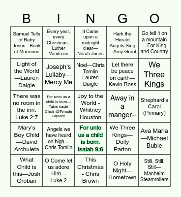 GG Christmas 2025 Bingo Card