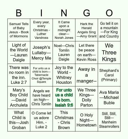 GG Christmas 2025 Bingo Card