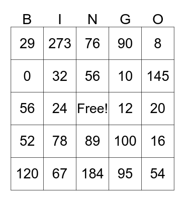 Place Value Bingo Card