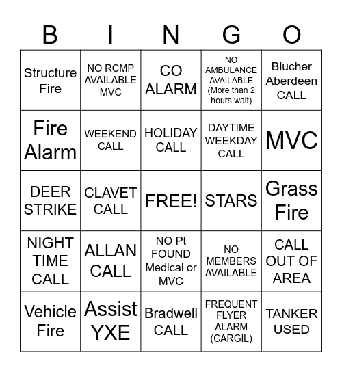 DISTRICT Fire Station BINGO Card