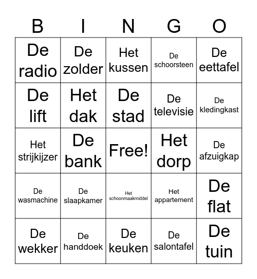 LOWAN thema 6: het huis Bingo Card