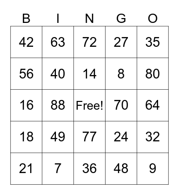 Multiplication Review Bingo Card